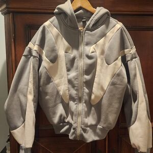 Gray and Cream Zip Up Thick Hoodie Manfinity Urbanscapes. Medium